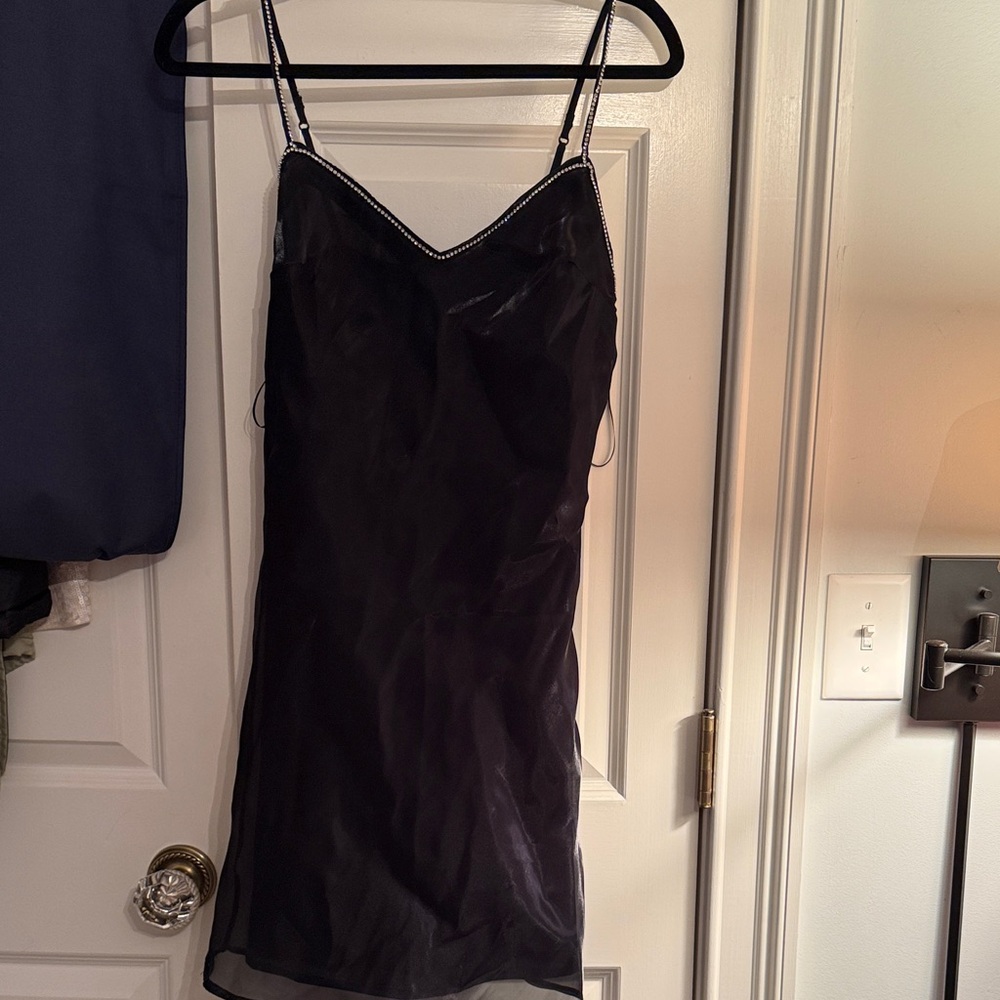 Abercrombie & Fitch Black Rhinestone Strap V-Neck Mini Dress - Picture 2 of 6